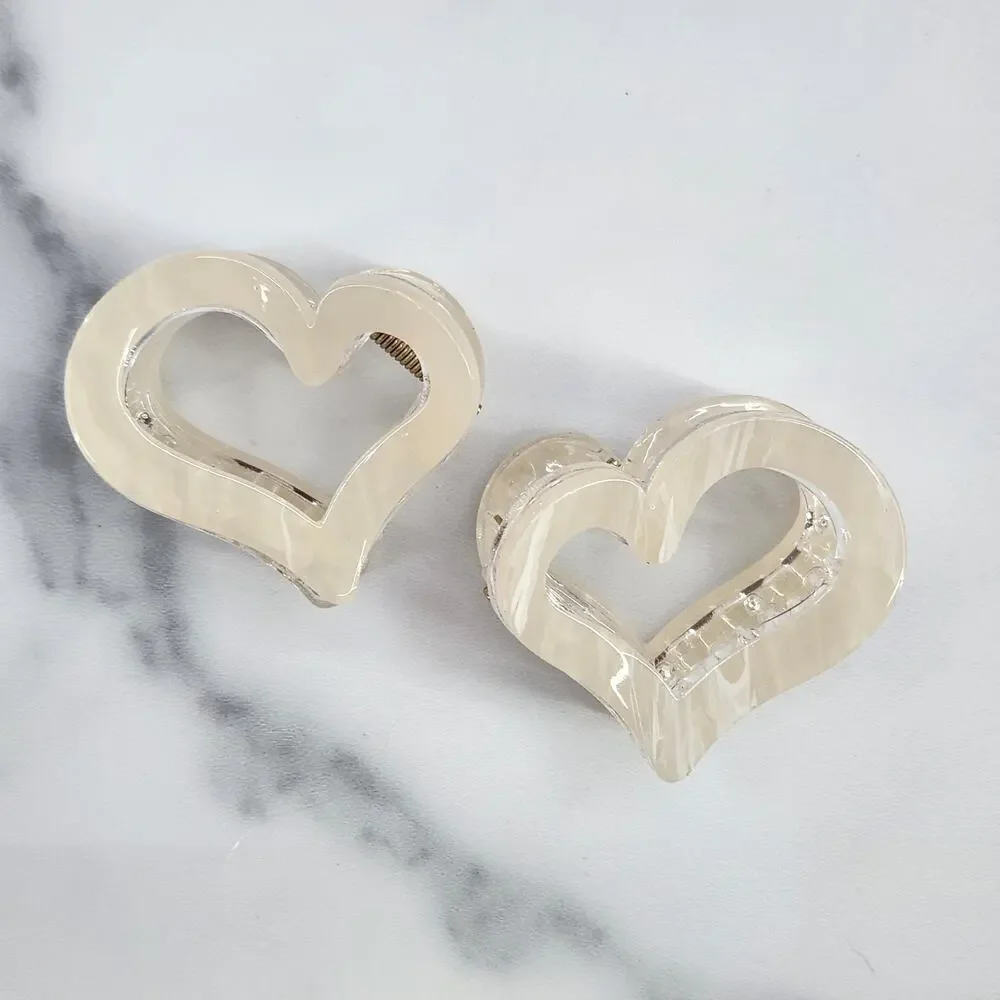 12 Heart Shaped Cutout Claw Clips Hair Accessories Multiple Colors Marble Swirl